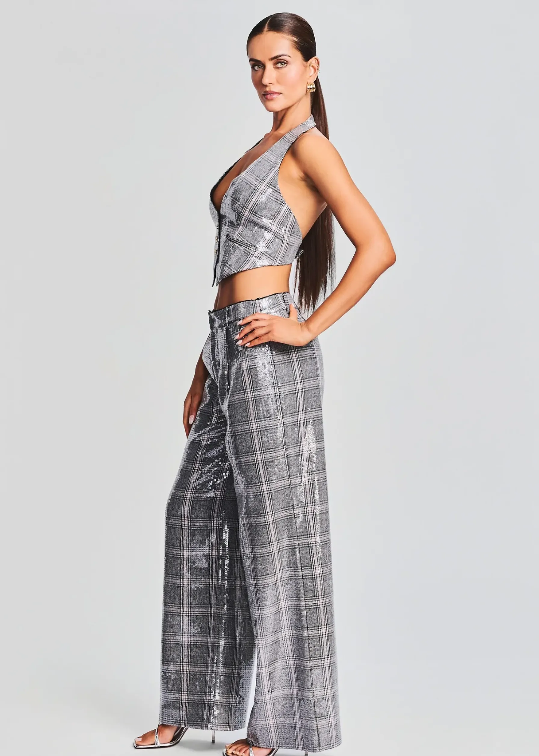 Retrofete Fleur Sequin Pant Grey Plaid Sale