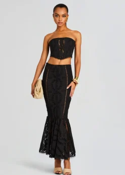 Retrofete Fray Long Skirt Black Samoa Best