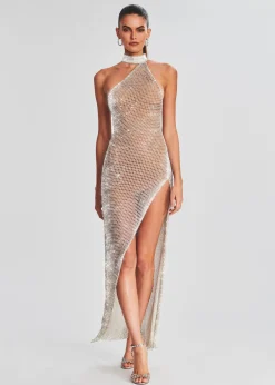 Retrofete Gemma Crystal Chain Dress White with Silver Outlet