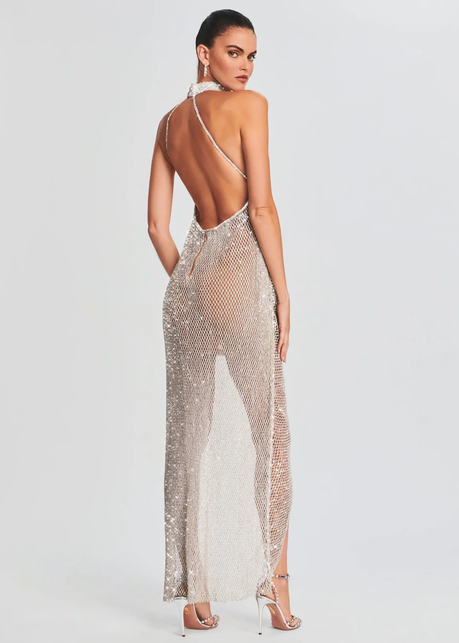 Retrofete Gemma Crystal Chain Dress White with Silver Hot