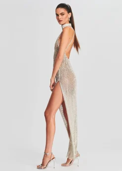 Retrofete Gemma Crystal Chain Dress White with Silver Fashion