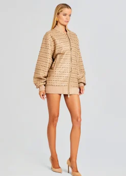 Retrofete Gianna Embellished Leather Jacket Nude Fashion