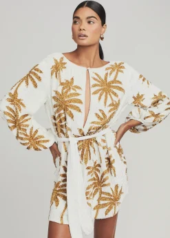 Retrofete Grace Sequin Palm Dress White Gold Palm Discount