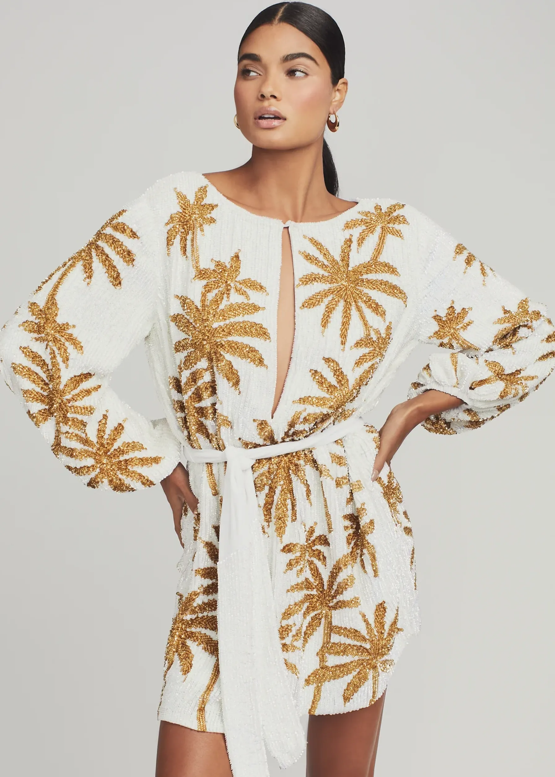 Retrofete Grace Sequin Palm Dress White Gold Palm Discount