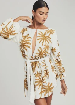Retrofete Grace Sequin Palm Dress White Gold Palm Discount