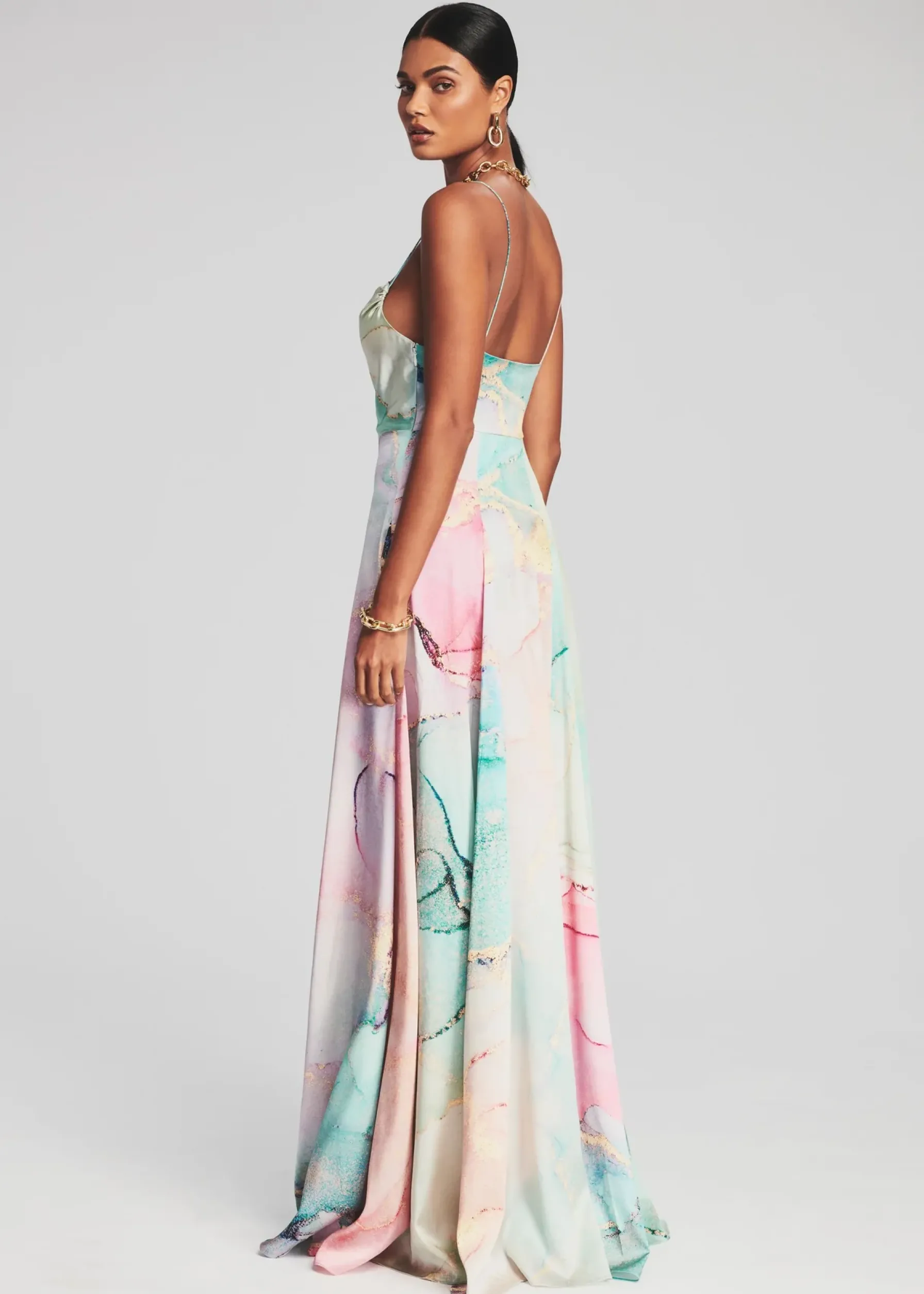 Retrofete Gracie Silk Dress Watercolor Marble New