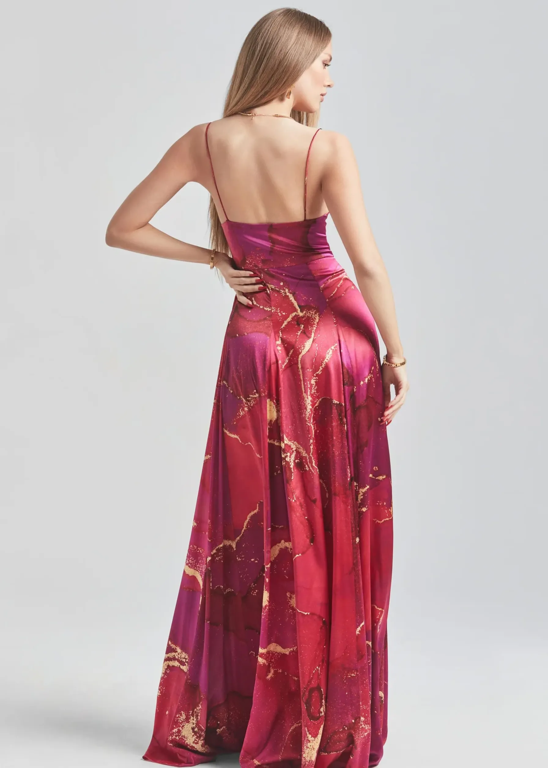 Retrofete Gracie Silk Dress Red Watercolor Marble Discount