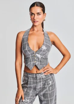 Retrofete Haddy Sequin Vest Grey Plaid Discount