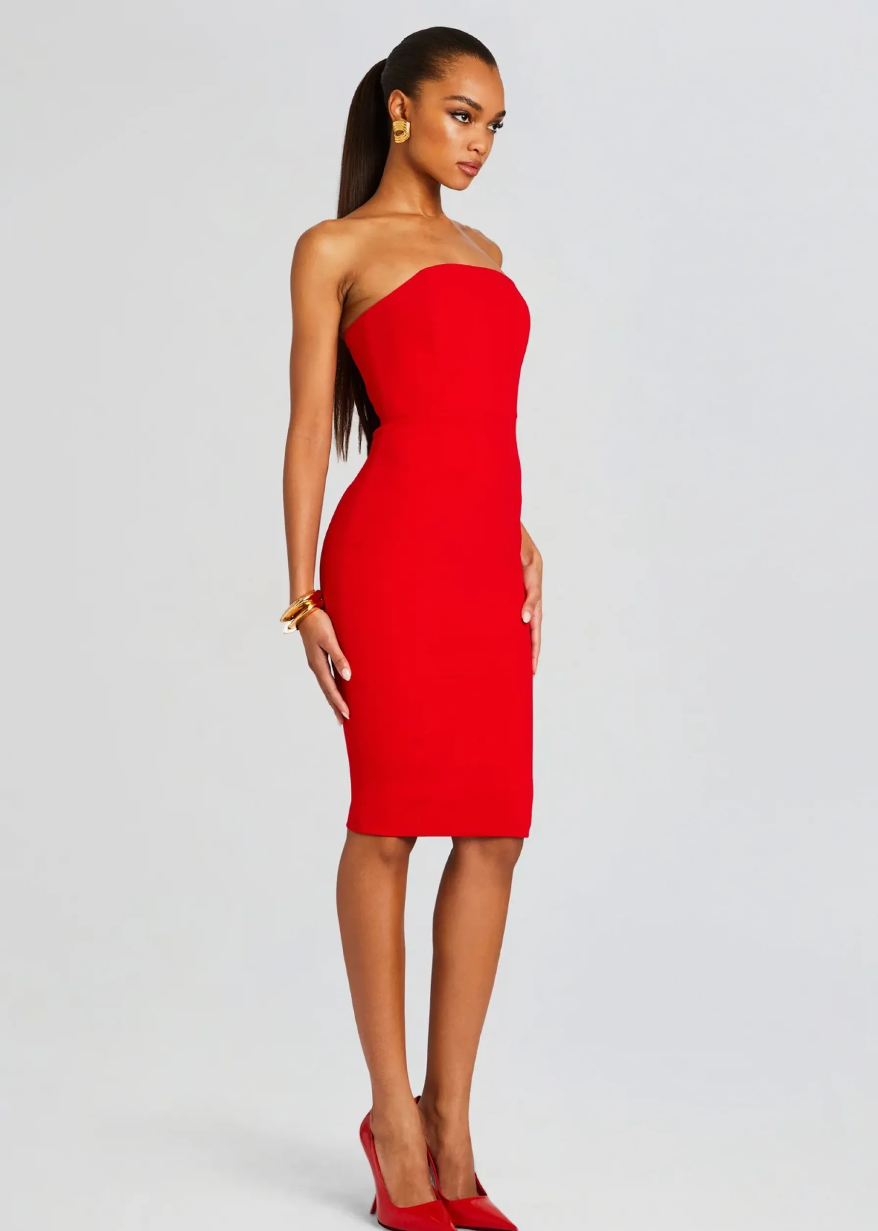 Retrofete Half Moon Midi Dress Red Clearance