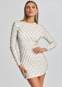 Retrofete Harlowe Embellished Chiffon Dress White/Silver Grid Cheap