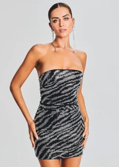 Retrofete Heather Sequin Dress Black/Silver Zebra New