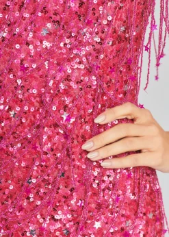 Retrofete Heather Sequin Star Fringe Dress Fuchsia Discount