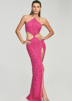 Retrofete Hendrix Sequin Tiger Stripe Dress Fuchsia Tiger Stripe New