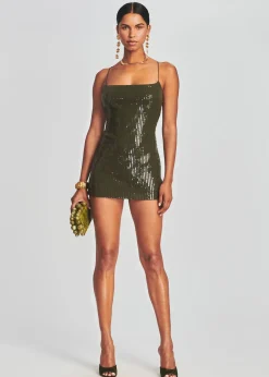 Retrofete Hudson Sequin Knit Dress Olive Green New