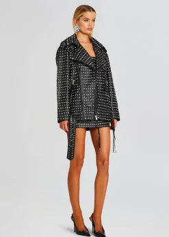 Retrofete Icon Embellished Leather Jacket Black/Crystal Discount