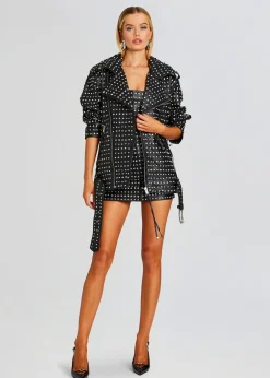 Retrofete Icon Embellished Leather Jacket Black/Crystal Discount