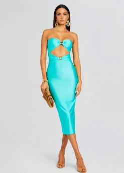 Retrofete Ida Lycra Midi Dress Blue Maldives Shop