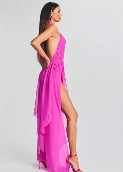 Retrofete Ina Silk Chiffon Dress Neon Pink Flash Sale