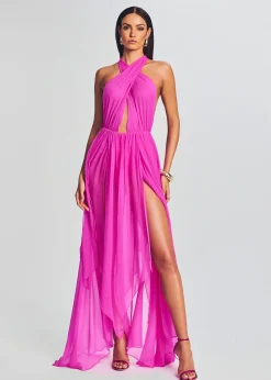 Retrofete Ina Silk Chiffon Dress Neon Pink Flash Sale