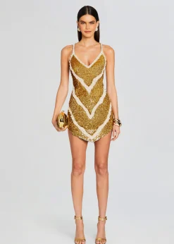 Retrofete Inessa Feather Sequin Dress Gold/White Shop