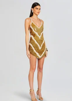 Retrofete Inessa Feather Sequin Dress Gold/White Hot