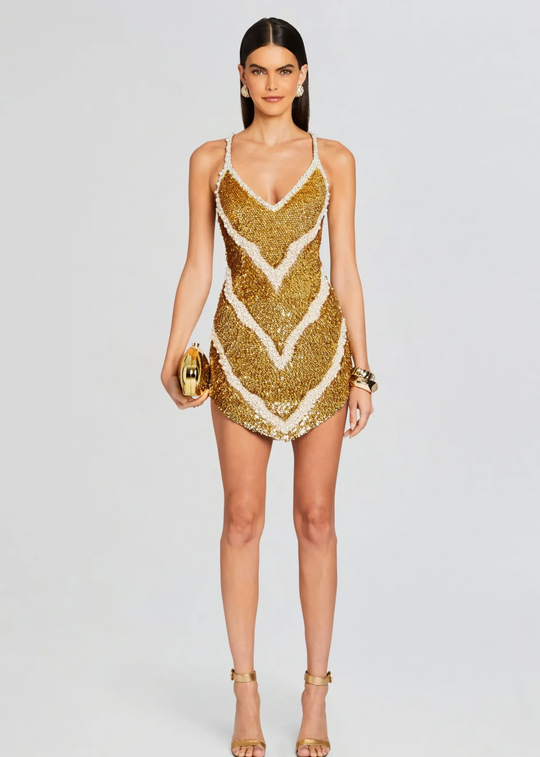 Retrofete Inessa Feather Sequin Dress Gold/White Online