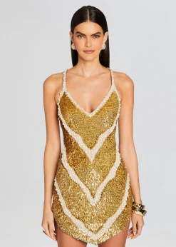 Retrofete Inessa Feather Sequin Dress Gold/White Online