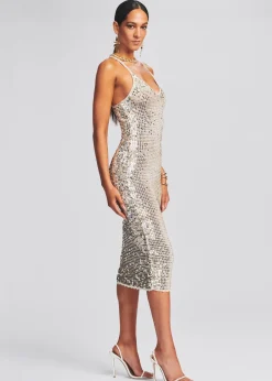 Retrofete Isabella Sequin Crochet Dress Ivory Gold Silver Outlet