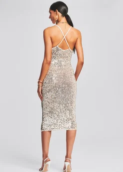 Retrofete Isabella Sequin Crochet Dress Ivory Gold Silver Cheap