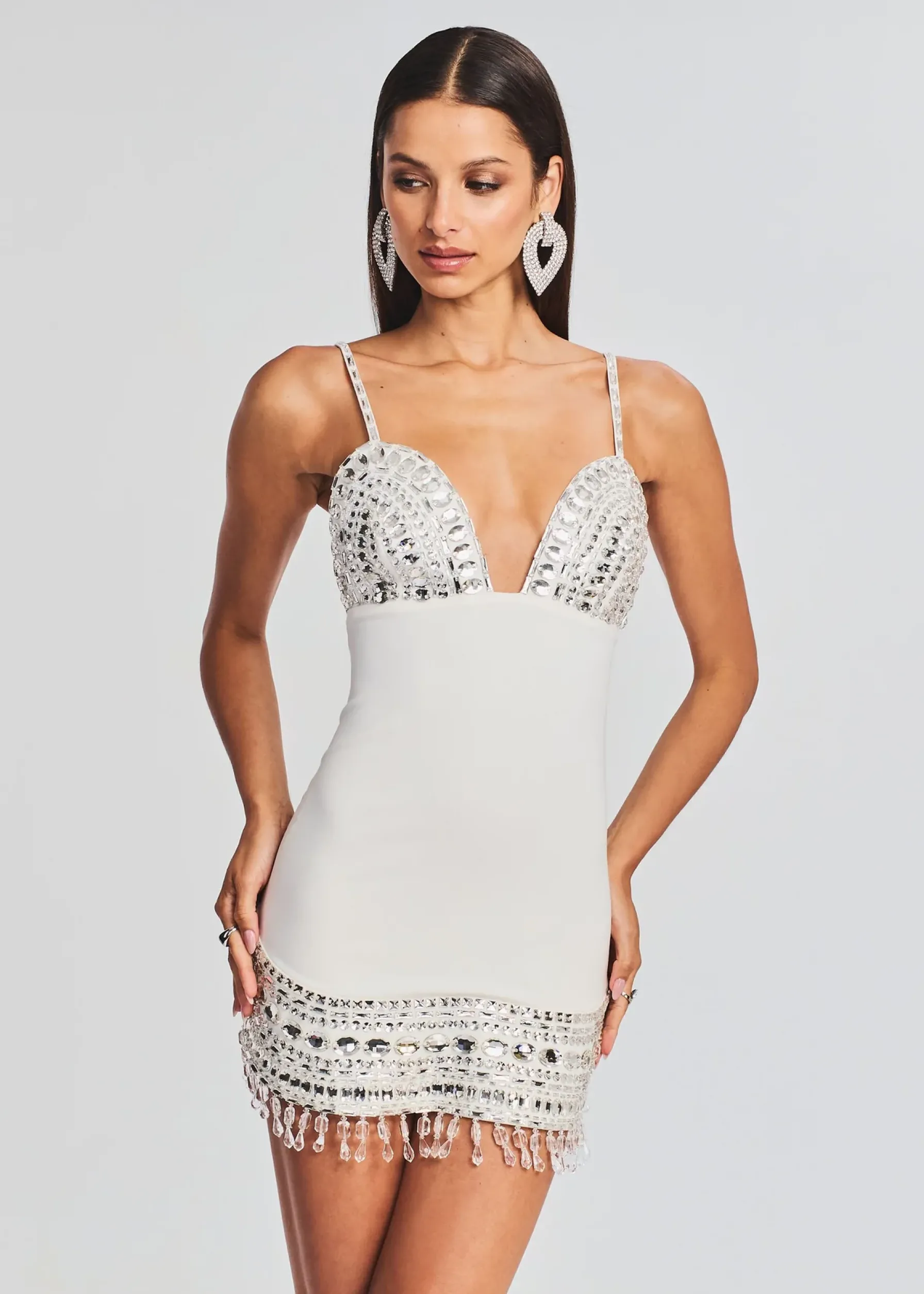 Retrofete Isadora Embellished Dress Crystal White New