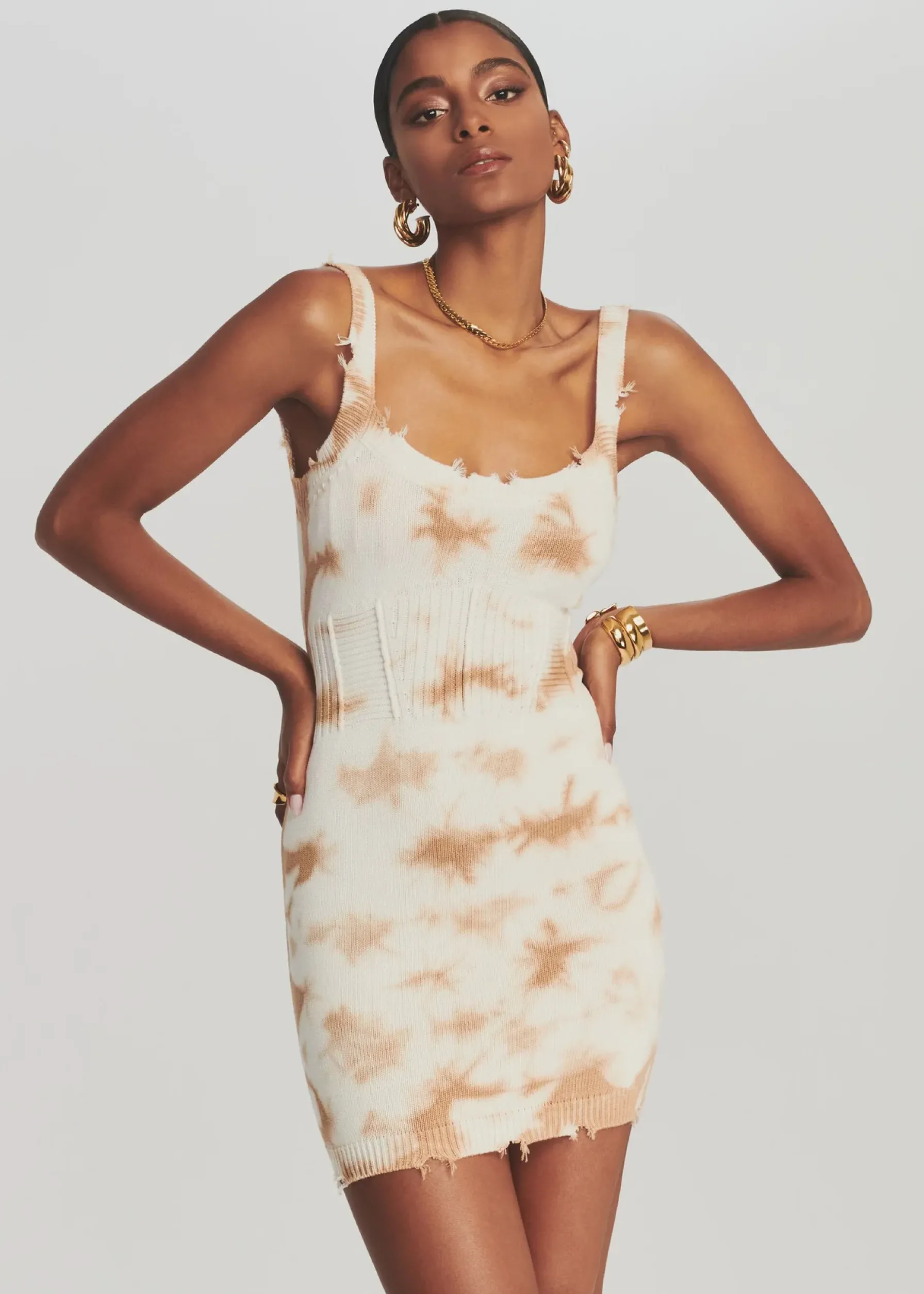 Retrofete Isla Dress Tan White Tie Dye Discount