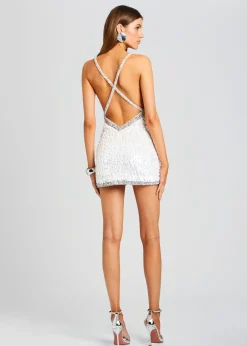 Retrofete Ivanna Feather Sequin Dress White/Silver Discount