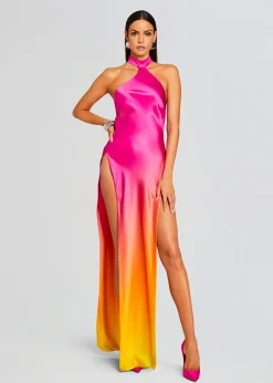 Retrofete Jagger Silk Dress Pink Lime Ombre Clearance