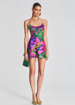Retrofete Josefine Silk Chiffon Dress Tropical Leaf Cheap