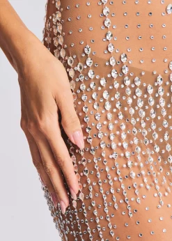 Retrofete Jovie Sequin Dress Silver/Nude Clearance