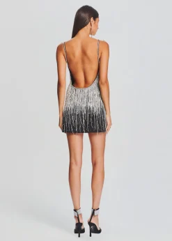 Retrofete Juliette Embellished Fringe Dress Black/Silver New