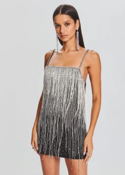 Retrofete Juliette Embellished Fringe Dress Black/Silver New