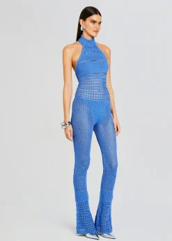 Retrofete Kalena Knit Crochet Jumpsuit Tropical Blue Discount