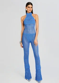 Retrofete Kalena Knit Crochet Jumpsuit Tropical Blue Discount