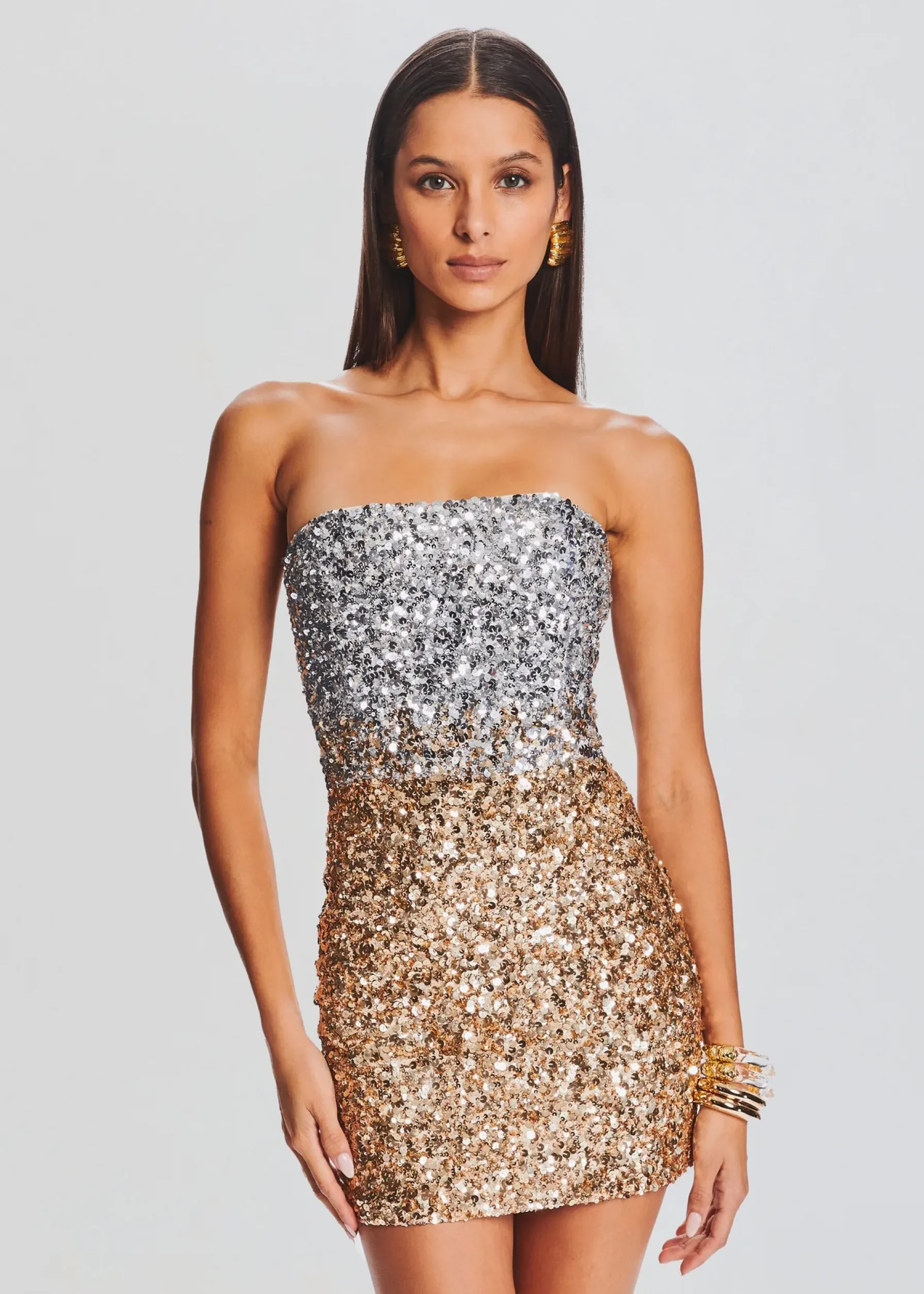 Retrofete Katalina Sequin Dress Silver Gold Ombre Cheap