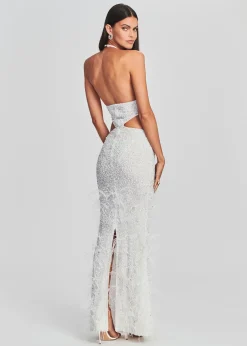 Retrofete Katerina Sequin Feather Dress White Fashion