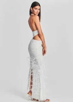 Retrofete Katerina Sequin Feather Dress White Store