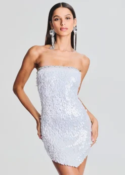 Retrofete Kelly Feather Sequin Dress White/Silver Cheap