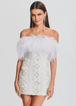 Retrofete Kimberely Embellished Knit Dress Ivory New