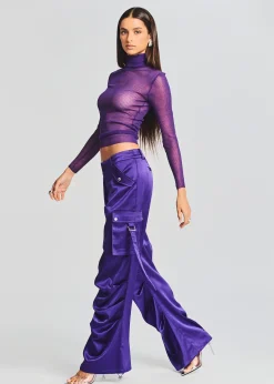 Retrofete Lai Satin Cargo Pant Violet Best Sale