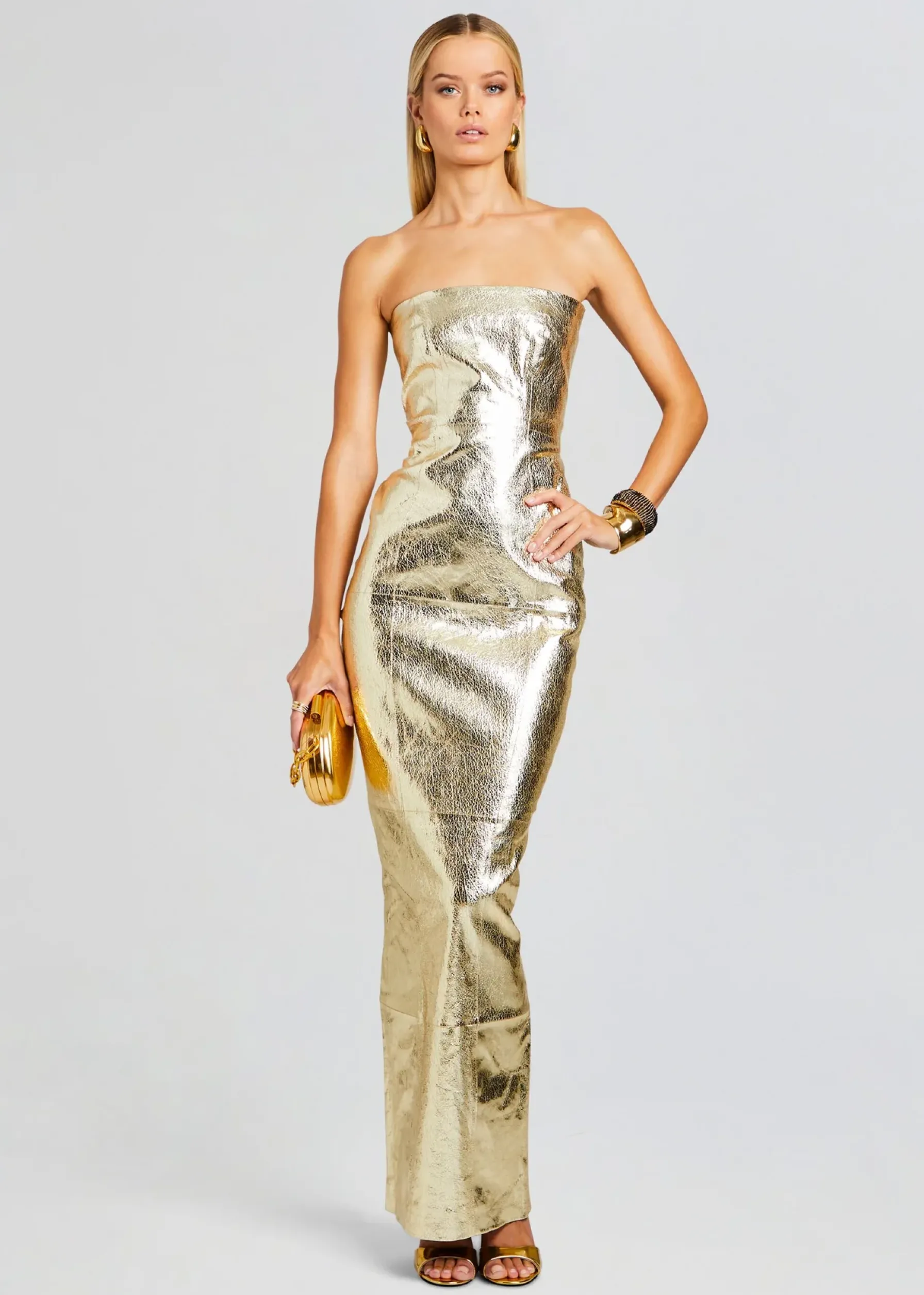Retrofete Lavonne Leather Dress Gold Clearance