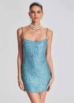 Retrofete Leona Crystal Dress Aqua Blue Cheap