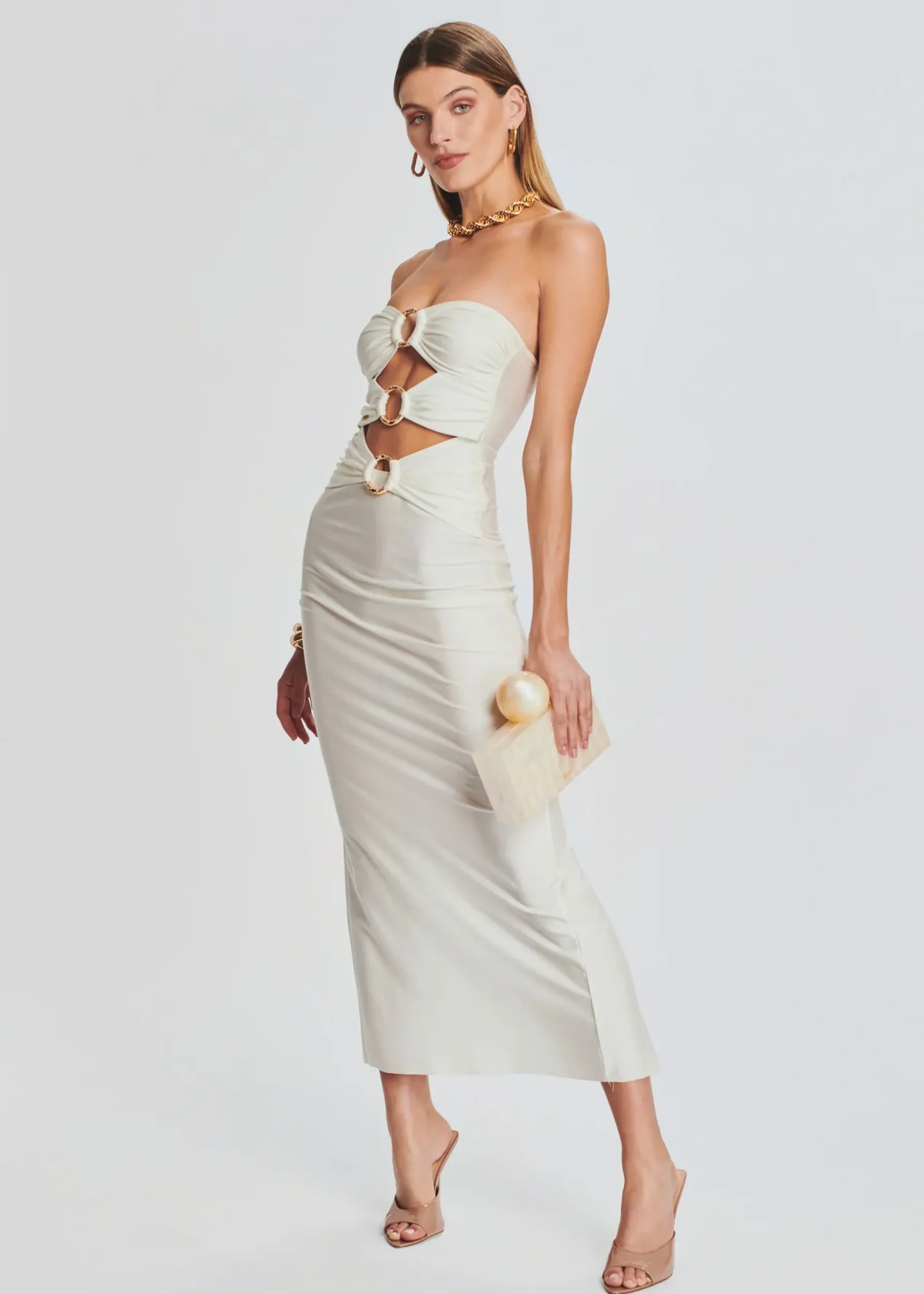 Retrofete Lily Lycra Maxi Dress Cream Sale