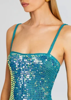 Retrofete Lisette Sequin Crochet Dress Aquamarine Clearance