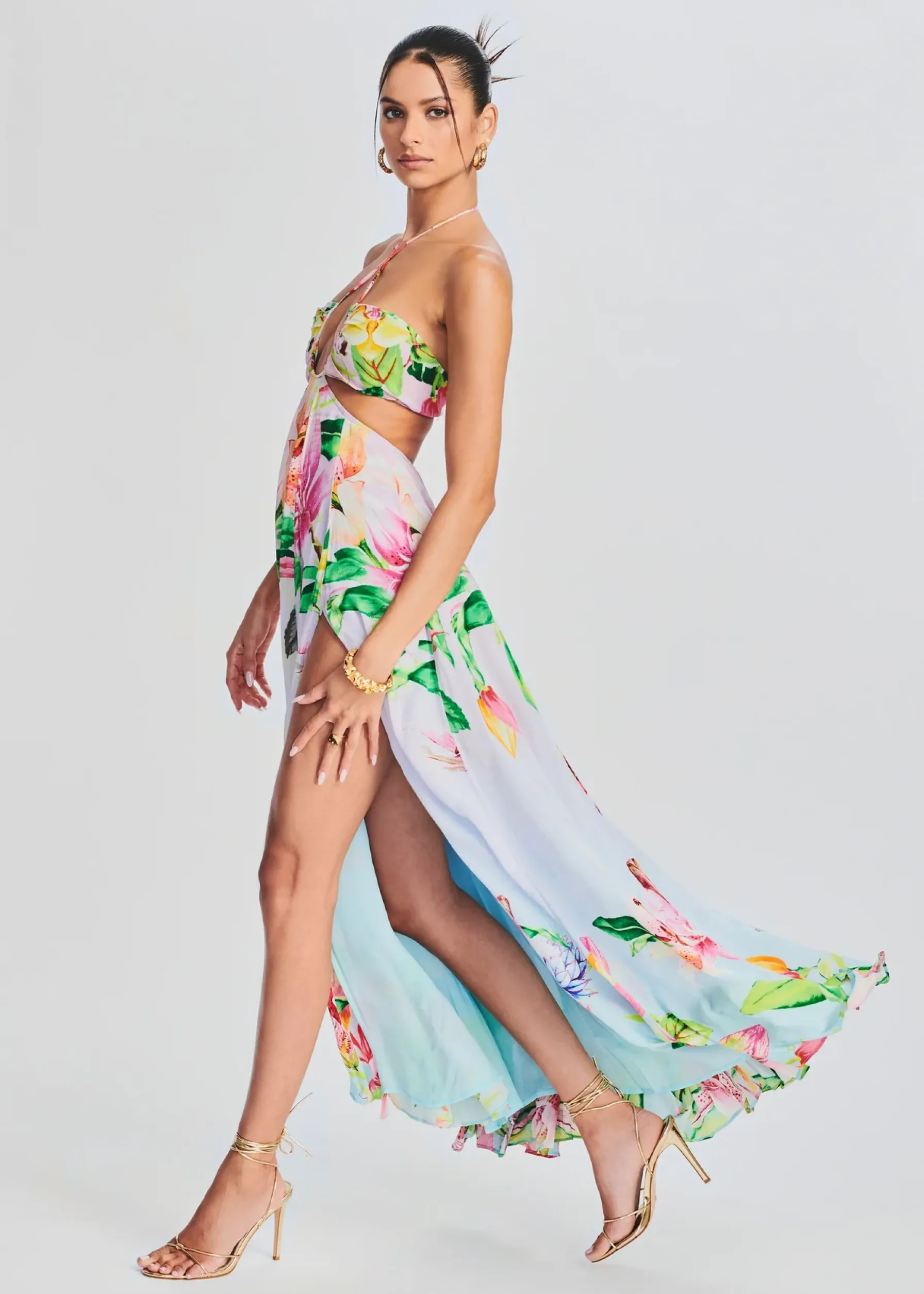 Retrofete Lora Long Dress Multicolor Hibiscus New